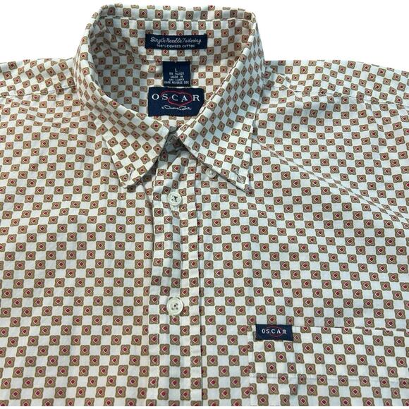 Oscar De La Renta Other - Oscar De La Renta Shirt Men L White Gold Red Retro Combed Cotton Short Sleeve